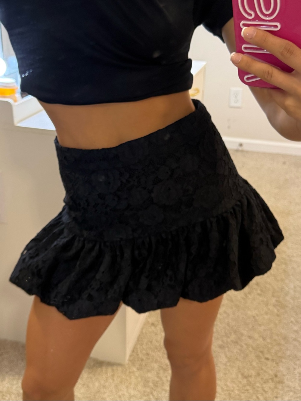 Zara Black Floral Lace Ruffle Mini Skirt